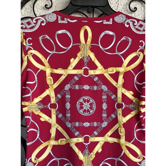 J. McLaughlin Gold Tassel Chain Links Blouse - Size Small - Red/Gold - Picture 5 of 7